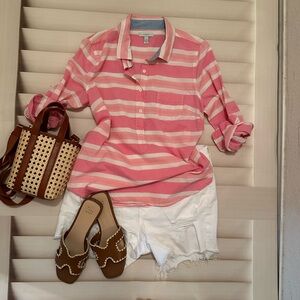 J CREW convertible sleeve button front top, size L